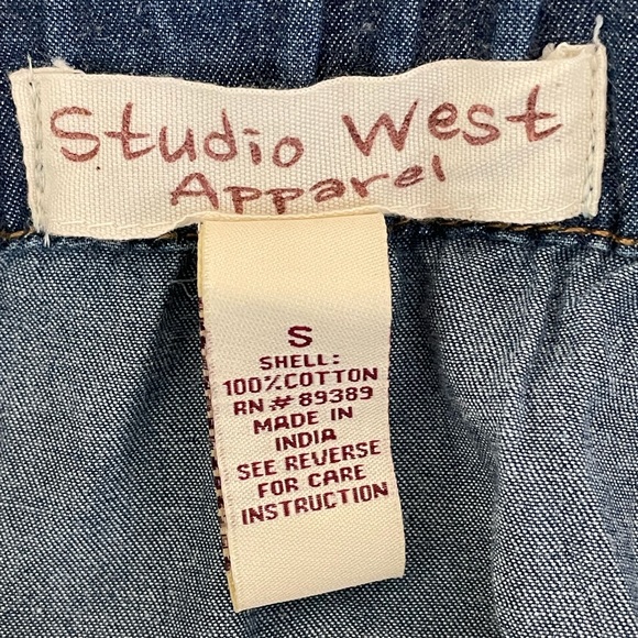 Studio Wear Apparel Tiered Ombré Long Denim Skirt w/Lace Hem Size Small Pull On - Picture 9 of 9